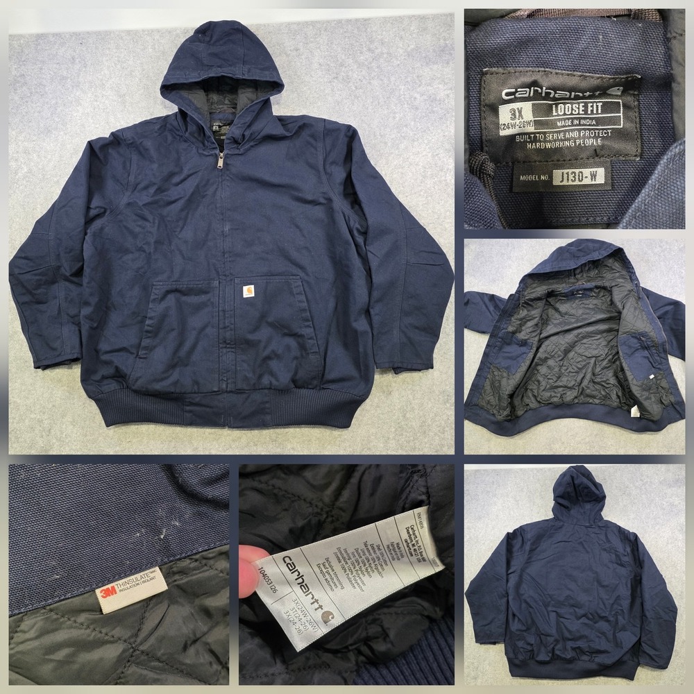 Carhartt Jacket Mens 3XL Blue Loose Fit Quilted Thinsulate Canvas Hooded J130